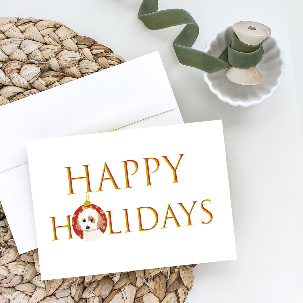 Shih-Tzu White and Red Happy Holidays Greeting Cards Pack of 8 Blank Cards with Envelopes Whimsical A7 Size 5x7