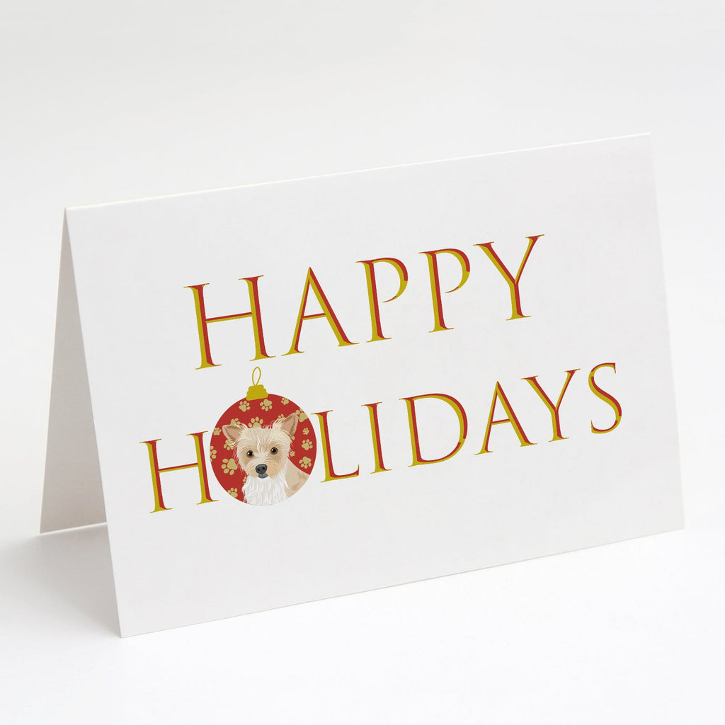Yorkie Parti Happy Holidays Greeting Cards Pack of 8 Blank Cards with Envelopes Whimsical A7 Size 5x7