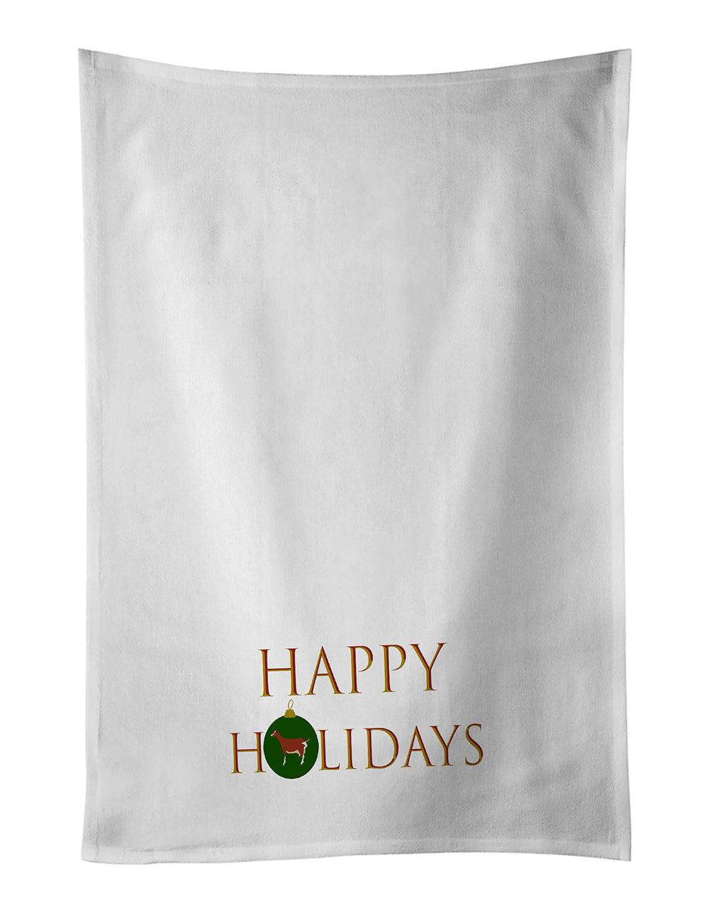 Goats - Toggenburger Goat Happy Holidays Kitchen Towel Set of 2 White Dish Towels Decorative Bathroom Hand towel for Hand, Face, Hair, Yoga, Tea, Dishcloth, 19 X 28", White