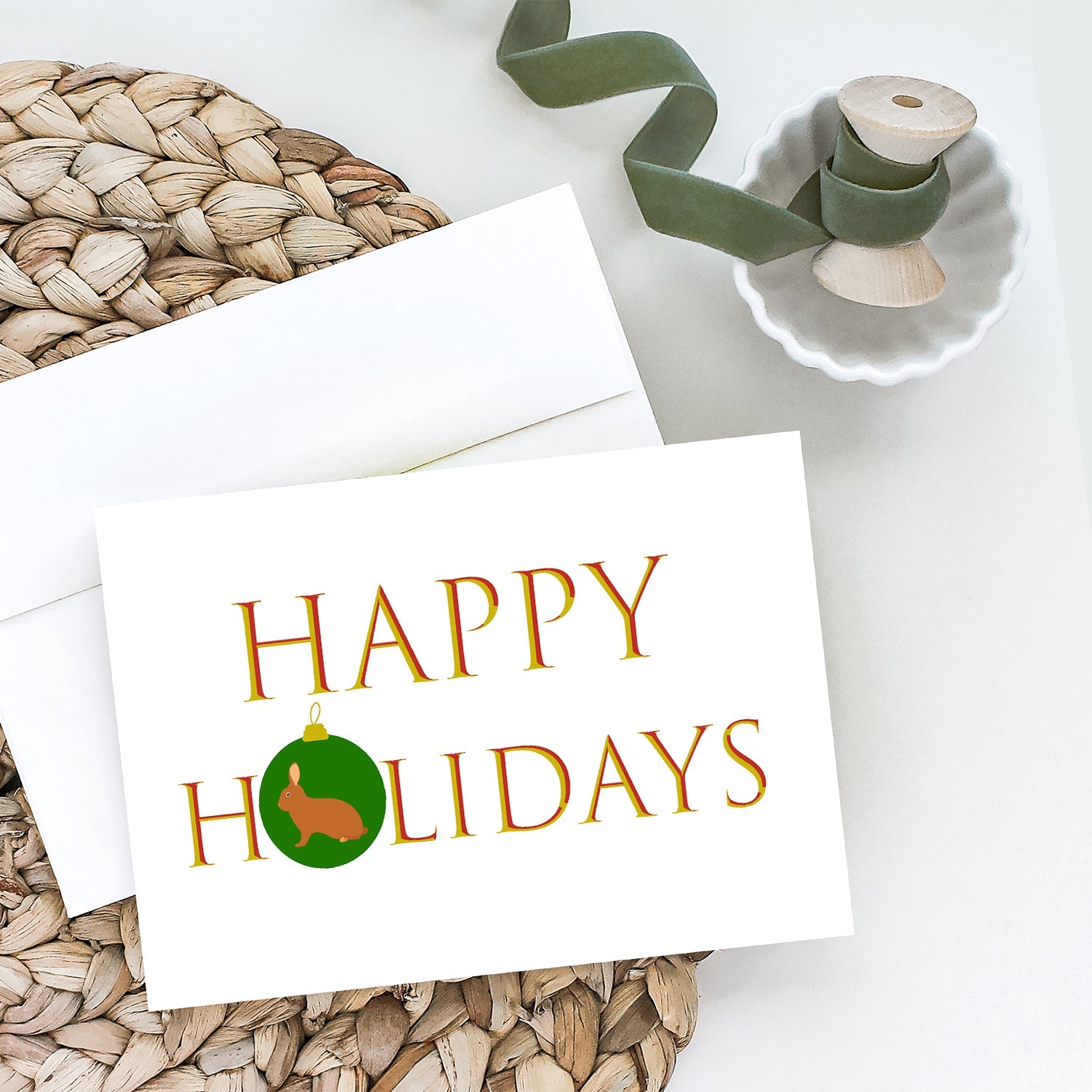 Rabbits - Rex Rabbit Happy Holidays Greeting Cards Pack of 8 Blank Cards with Envelopes Whimsical A7 Size 5x7