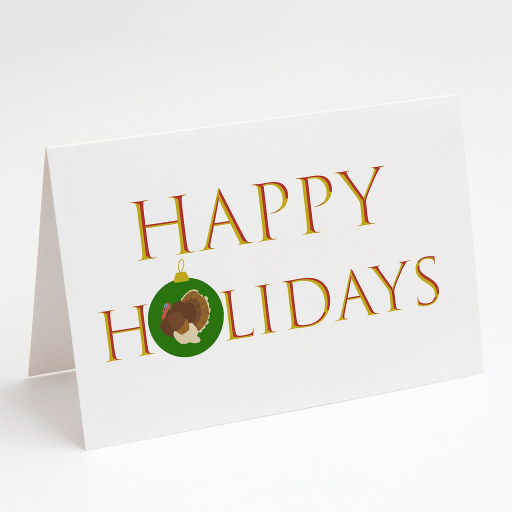 Turkeys - French Turkey Dindon Happy Holidays Greeting Cards Pack of 8 Blank Cards with Envelopes Whimsical A7 Size 5x7