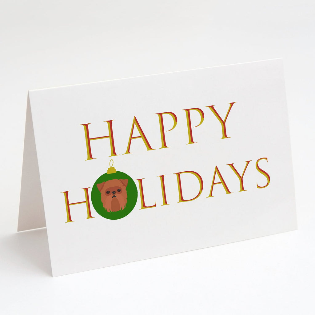 Brussels Griffon - Dog Face Happy Holidays Christmas Greeting Cards Pack of 8 Blank Cards with Envelopes Whimsical A7 Size 5x7