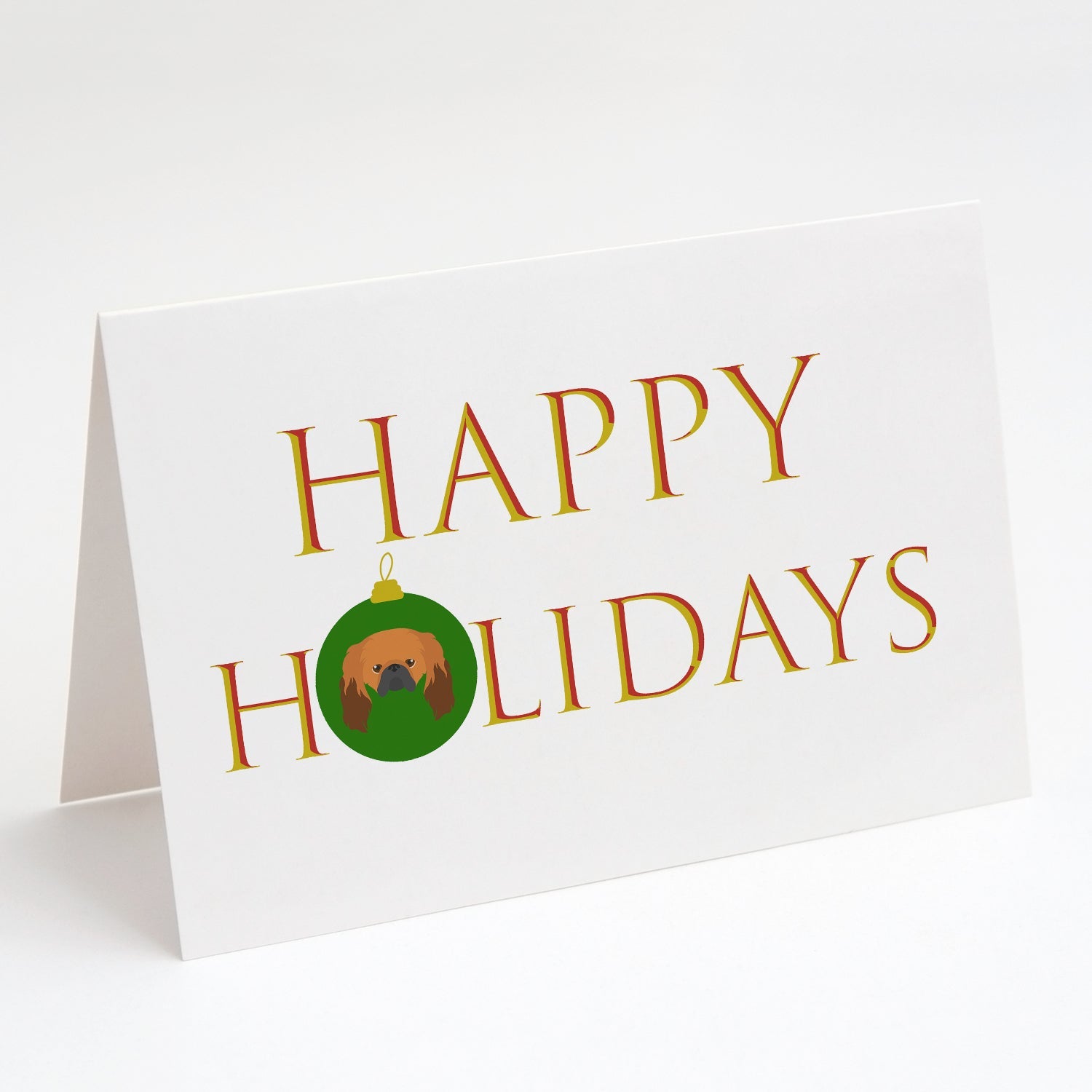 Pekingese - Dog Face Happy Holidays Christmas Greeting Cards Pack of 8 Blank Cards with Envelopes Whimsical A7 Size 5x7