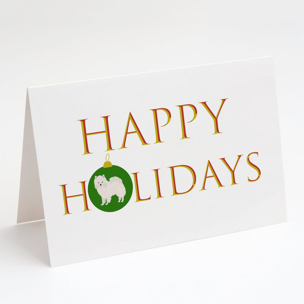 American Eskimo Happy Holidays Greeting Cards Pack of 8 Blank Cards with Envelopes Whimsical A7 Size 5x7