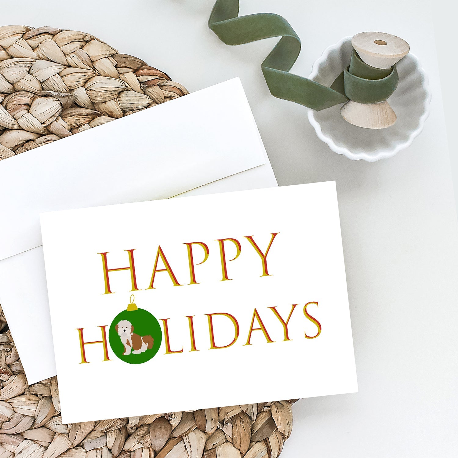 Havanese #2 Happy Holidays Greeting Cards Pack of 8 Blank Cards with Envelopes Whimsical A7 Size 5x7