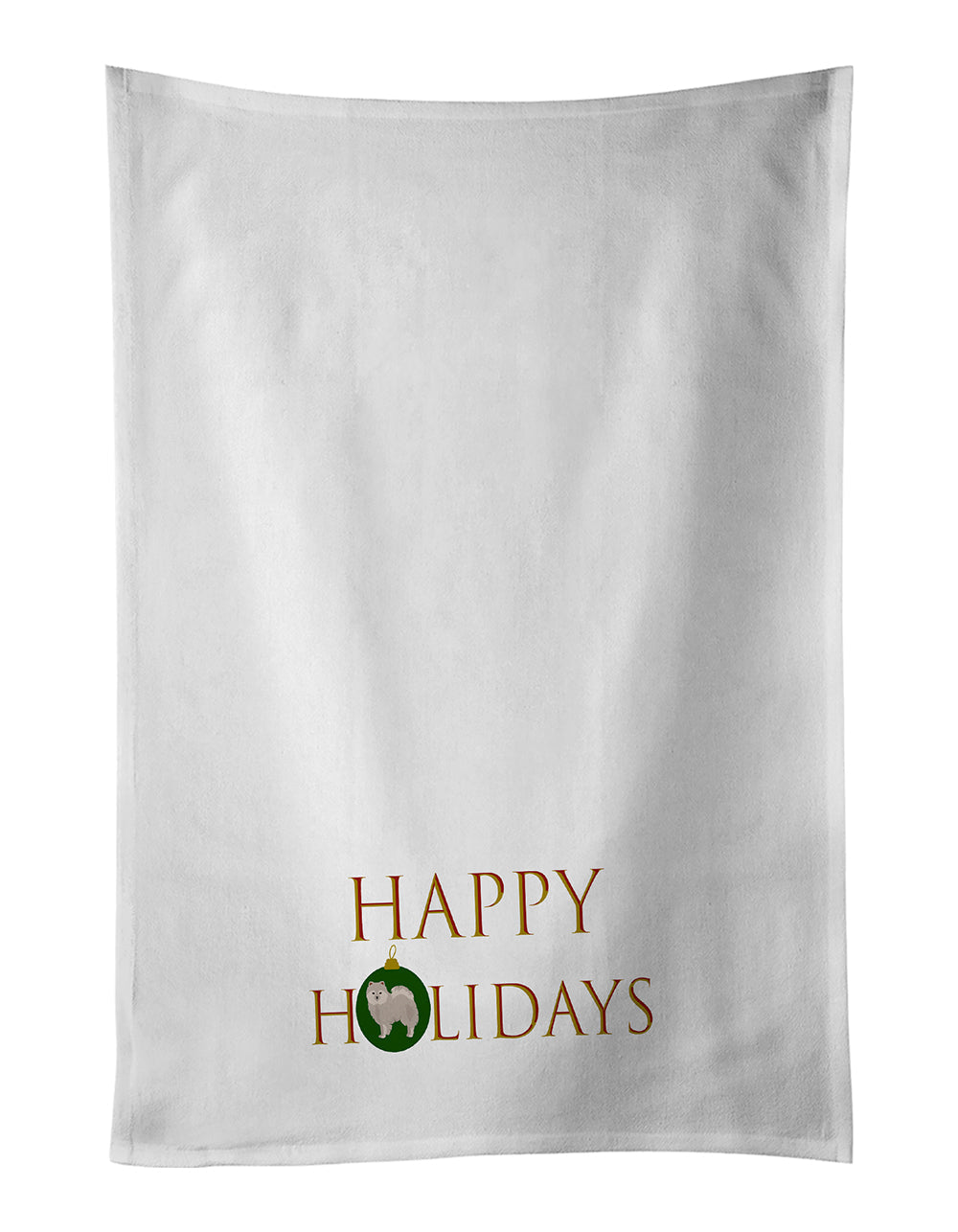 Japanese Spitz Happy Holidays Kitchen Towel Set of 2 White Dish Towels Decorative Bathroom Hand towel for Hand, Face, Hair, Yoga, Tea, Dishcloth, 19 X 28", White