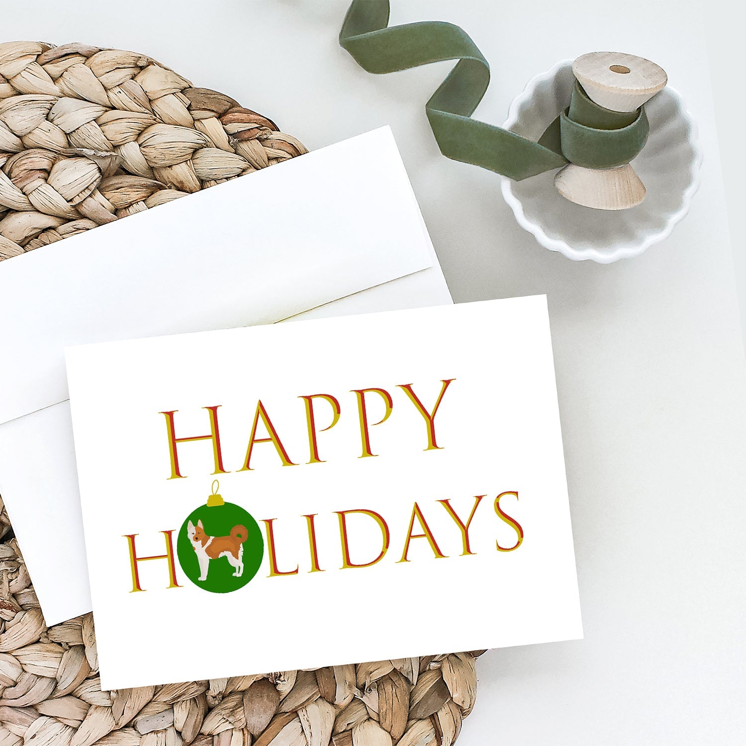 Nordic Spitz Happy Holidays Greeting Cards Pack of 8 Blank Cards with Envelopes Whimsical A7 Size 5x7