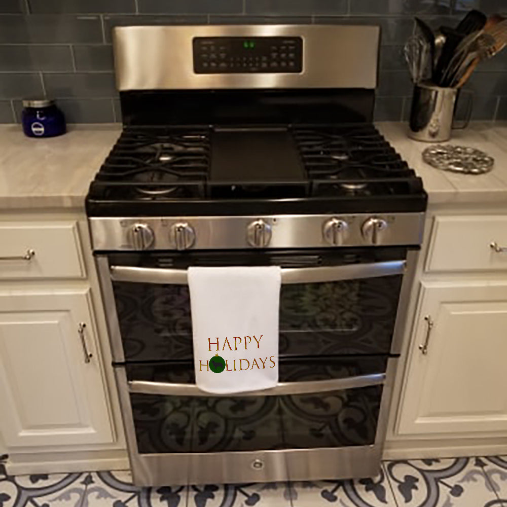 Newfoundland Happy Holidays Kitchen Towel Set of 2 White Dish Towels Decorative Bathroom Hand towel for Hand, Face, Hair, Yoga, Tea, Dishcloth, 19 X 28", White