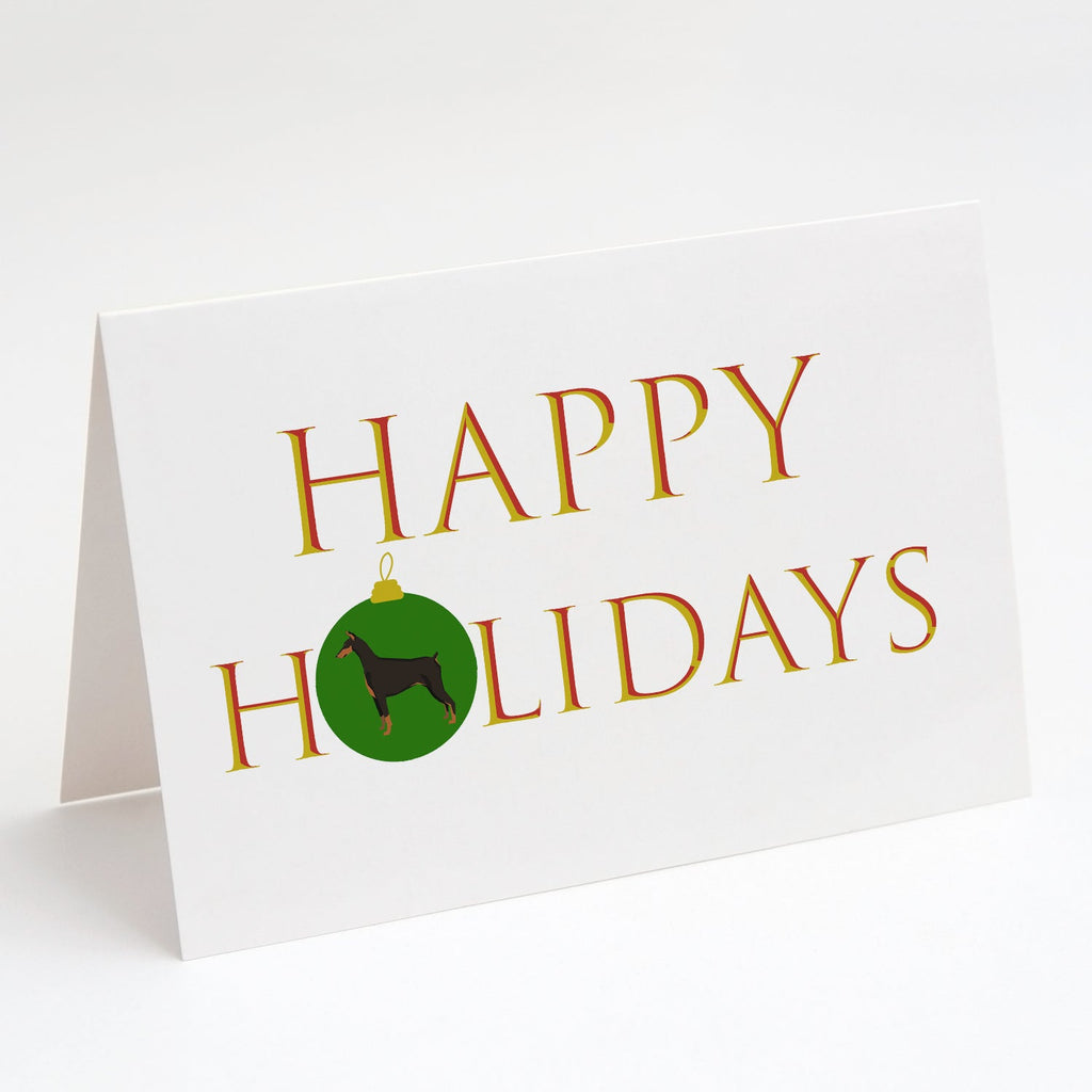 Doberman Pinscher Happy Holidays Greeting Cards Pack of 8 Blank Cards with Envelopes Whimsical A7 Size 5x7