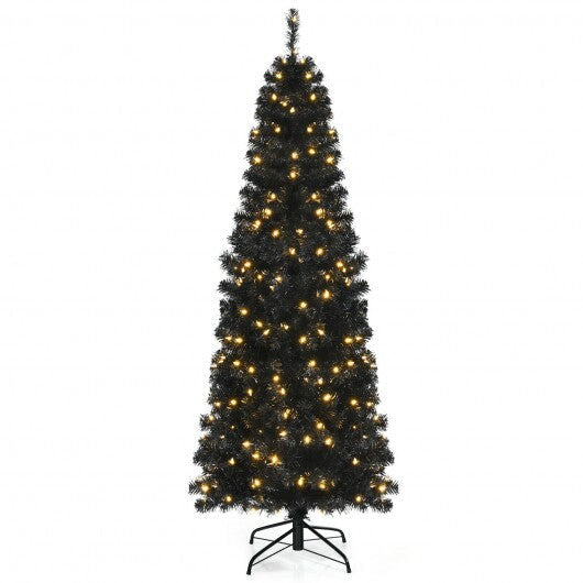 Pre-lit Christmas Halloween Tree with PVC Branch Tips and Warm White Lights-7 ft