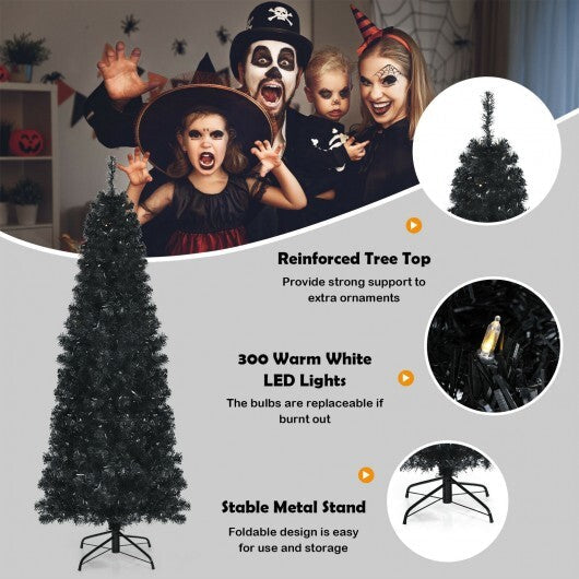 Pre-lit Christmas Halloween Tree with PVC Branch Tips and Warm White Lights-7 ft