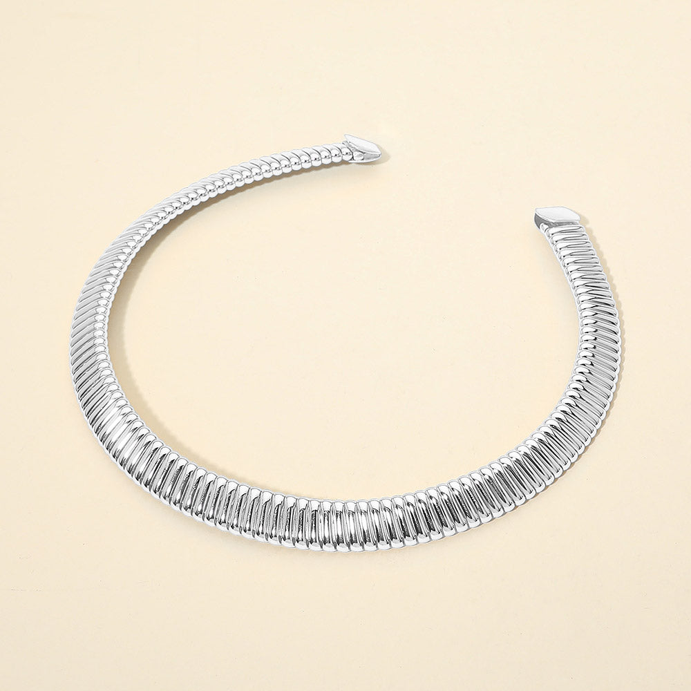 Bold Ribbed Metal Choker Necklace