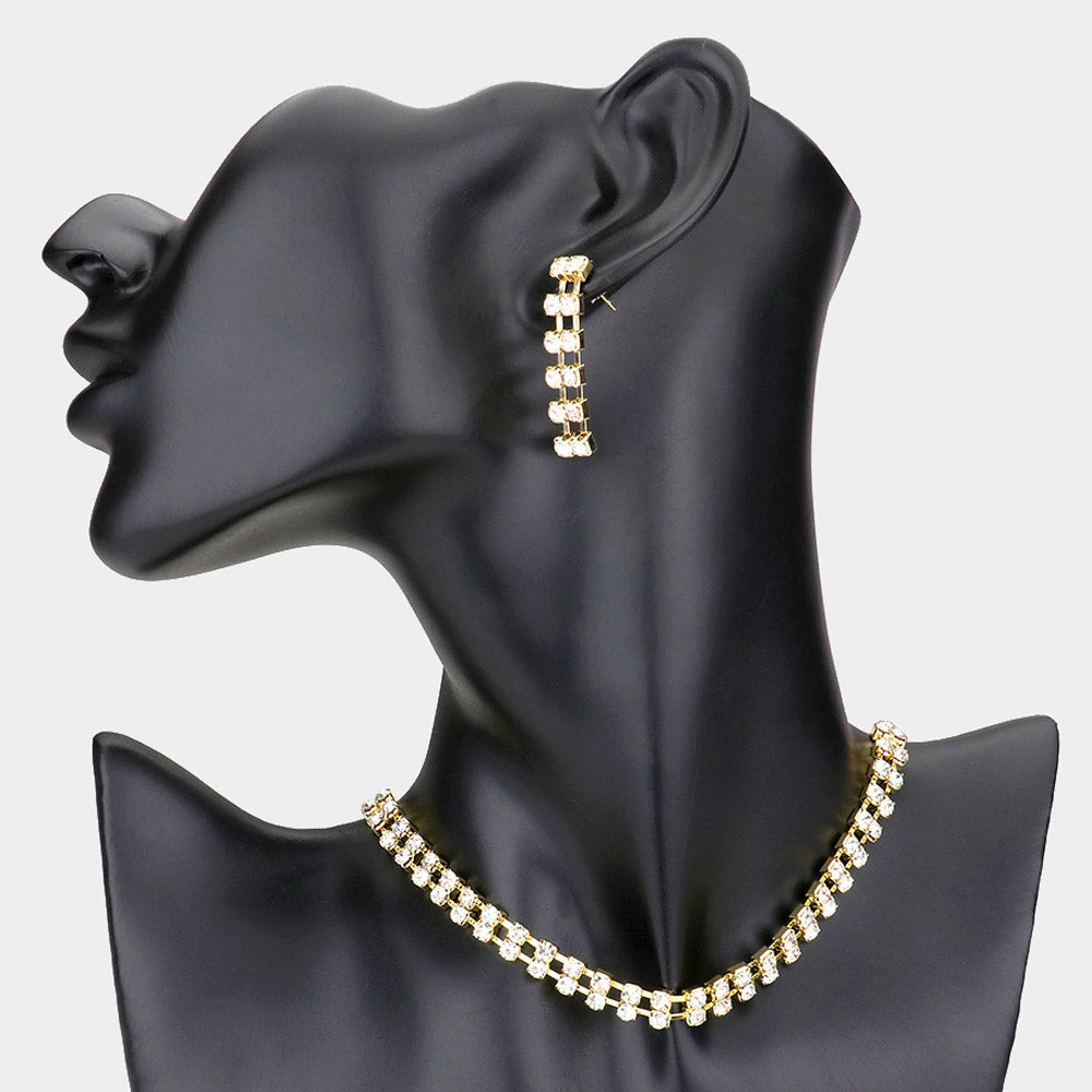 2-Row rhinestone choker necklace