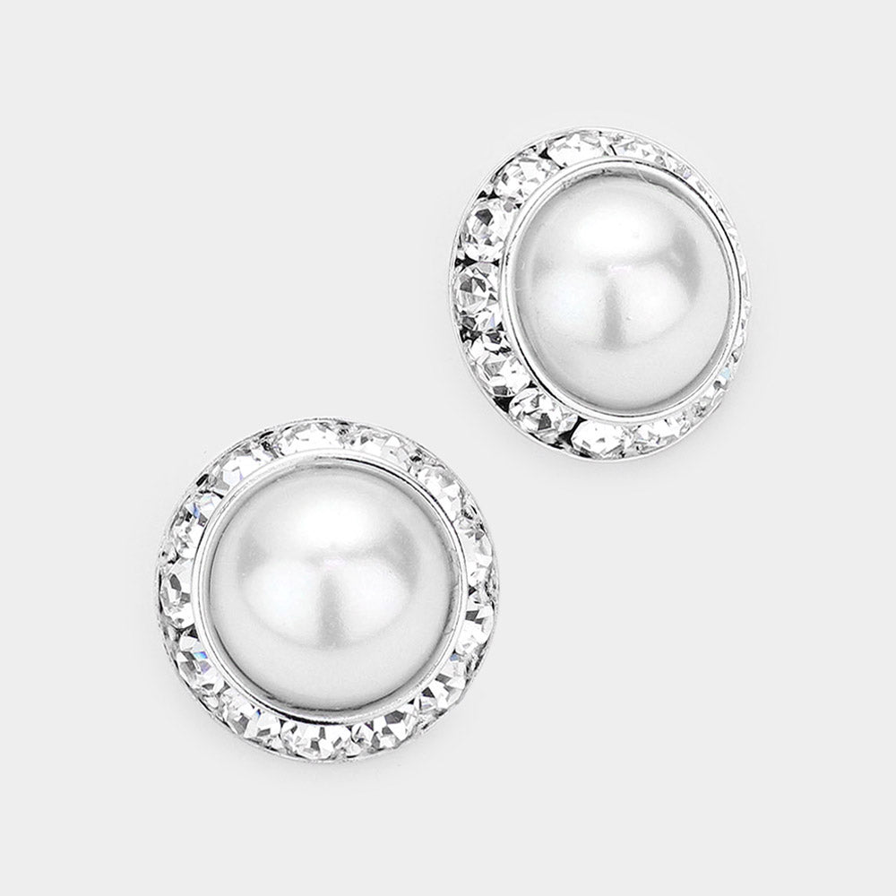 Rivoli Cut Genuine Crystal Pearl Round Stud Earrings