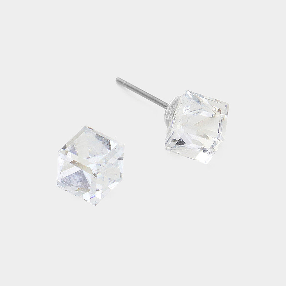 Genuine Crystal Cube Stud Earrings