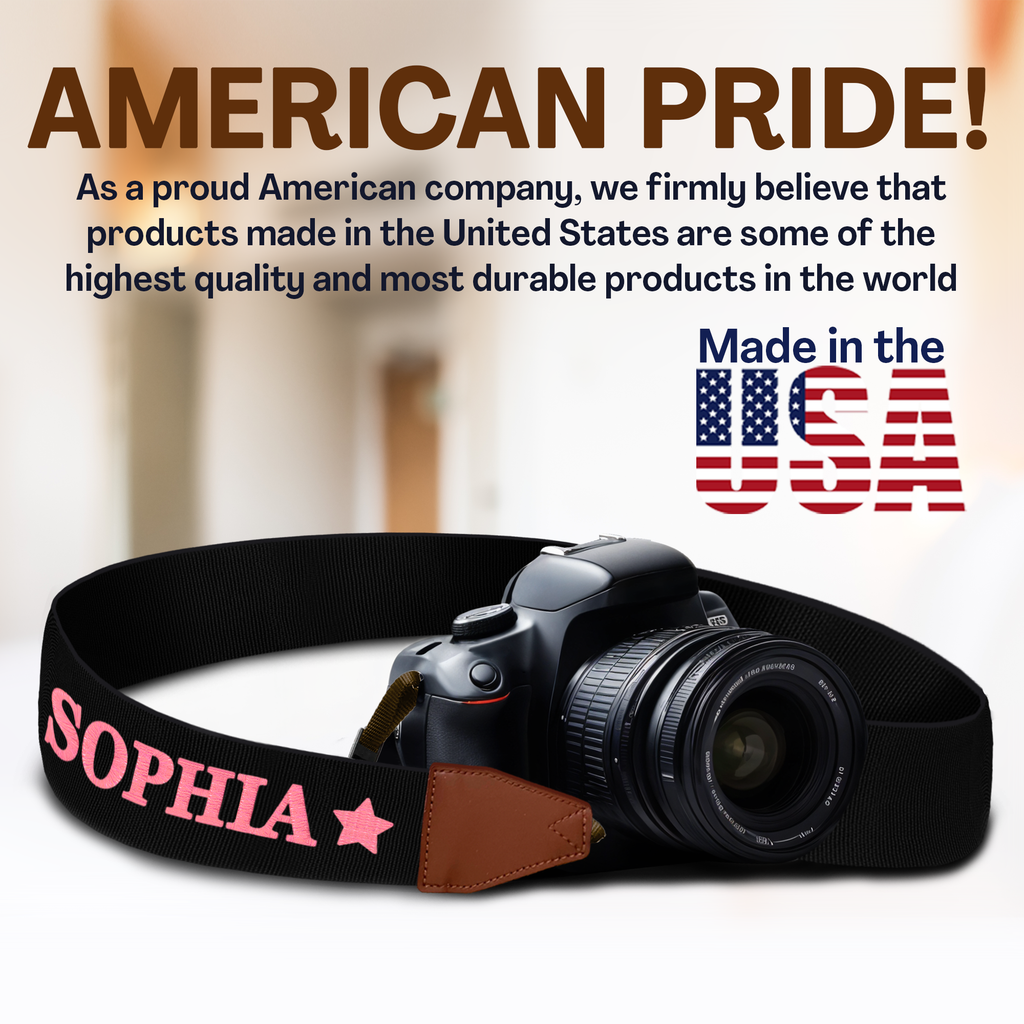 Custom Camera Strap, Embroidered Name Camera Strap - Black