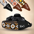 Personalized Embroidered  Camera Strap - Camera Strap for SLR/ DSLR, Brown White Flower, Multi Color, Orange White Flower