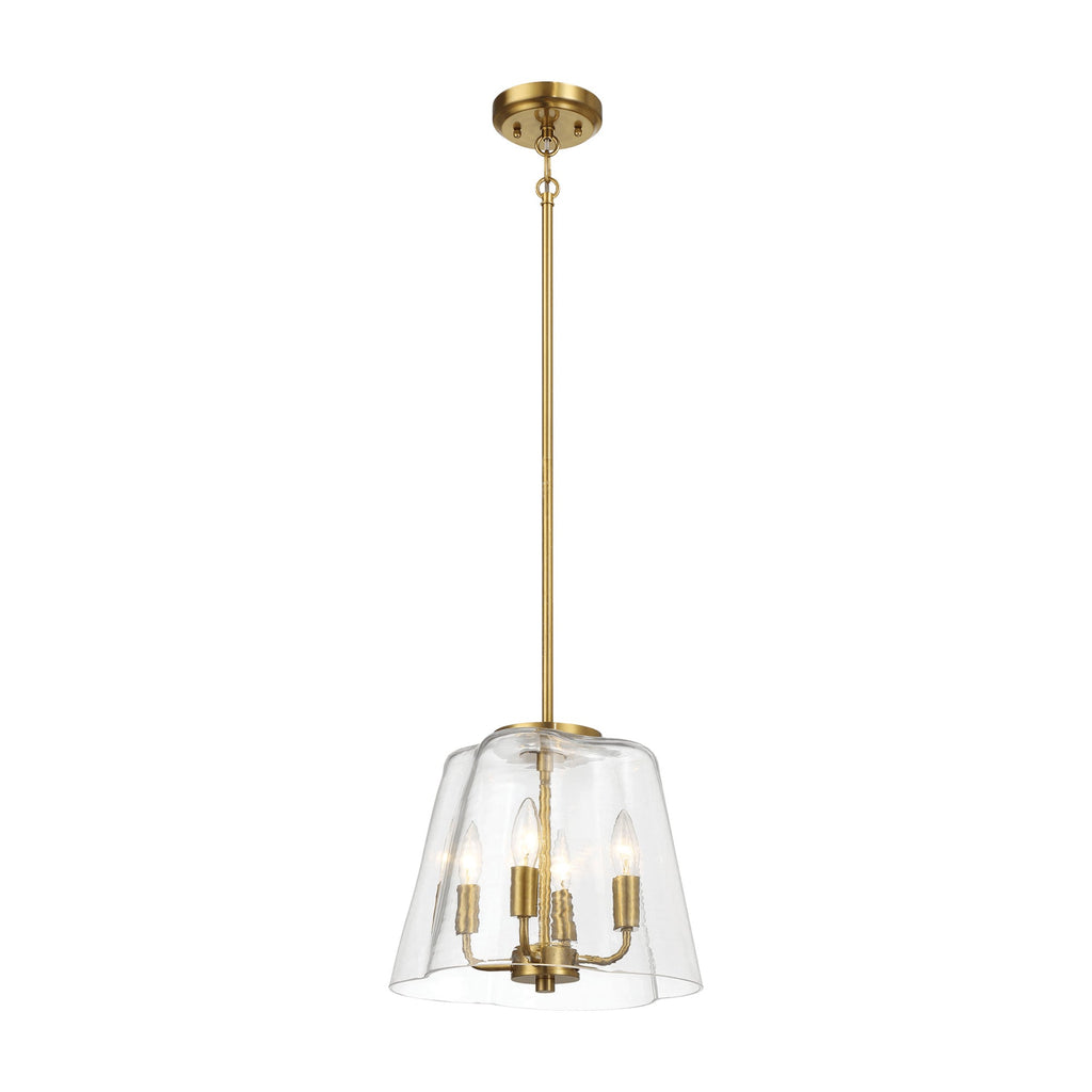 4-Light Candle Pendant Light – Satin Brass Finish & Clear Glass | Elegant Dining Room & Living Room Chandelier