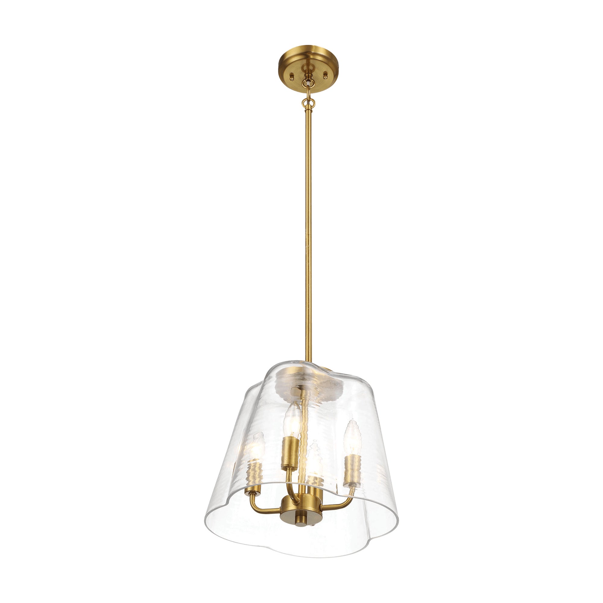 4-Light Candle Pendant Light – Satin Brass Finish & Clear Glass | Elegant Dining Room & Living Room Chandelier