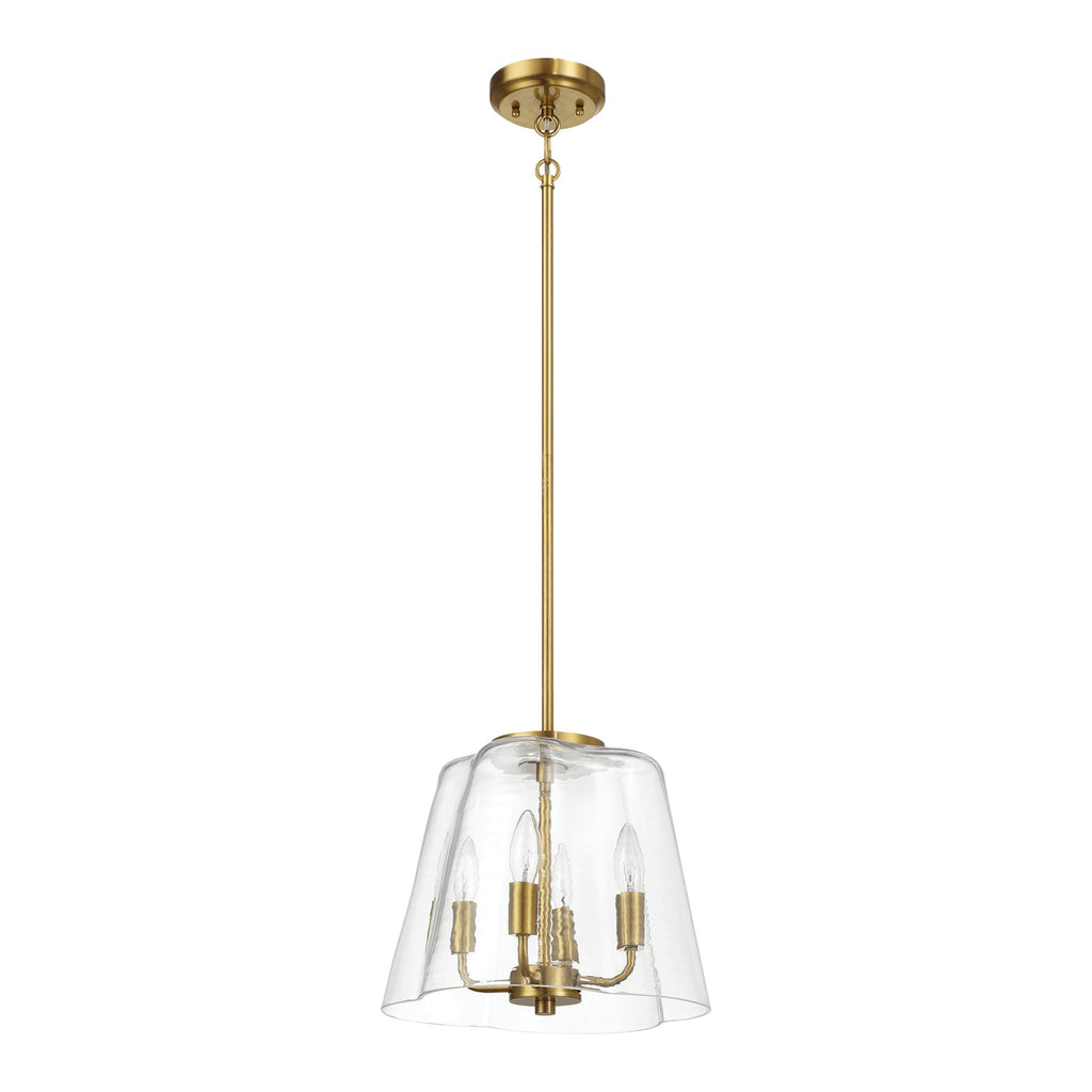 4-Light Candle Pendant Light – Satin Brass Finish & Clear Glass | Elegant Dining Room & Living Room Chandelier