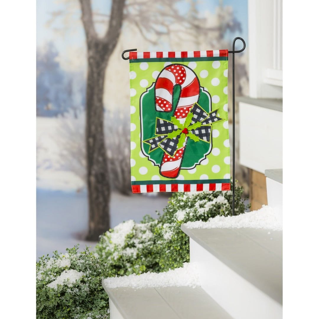 Candy Cane and Holly Christmas Garden Flag 2 Sided Applique