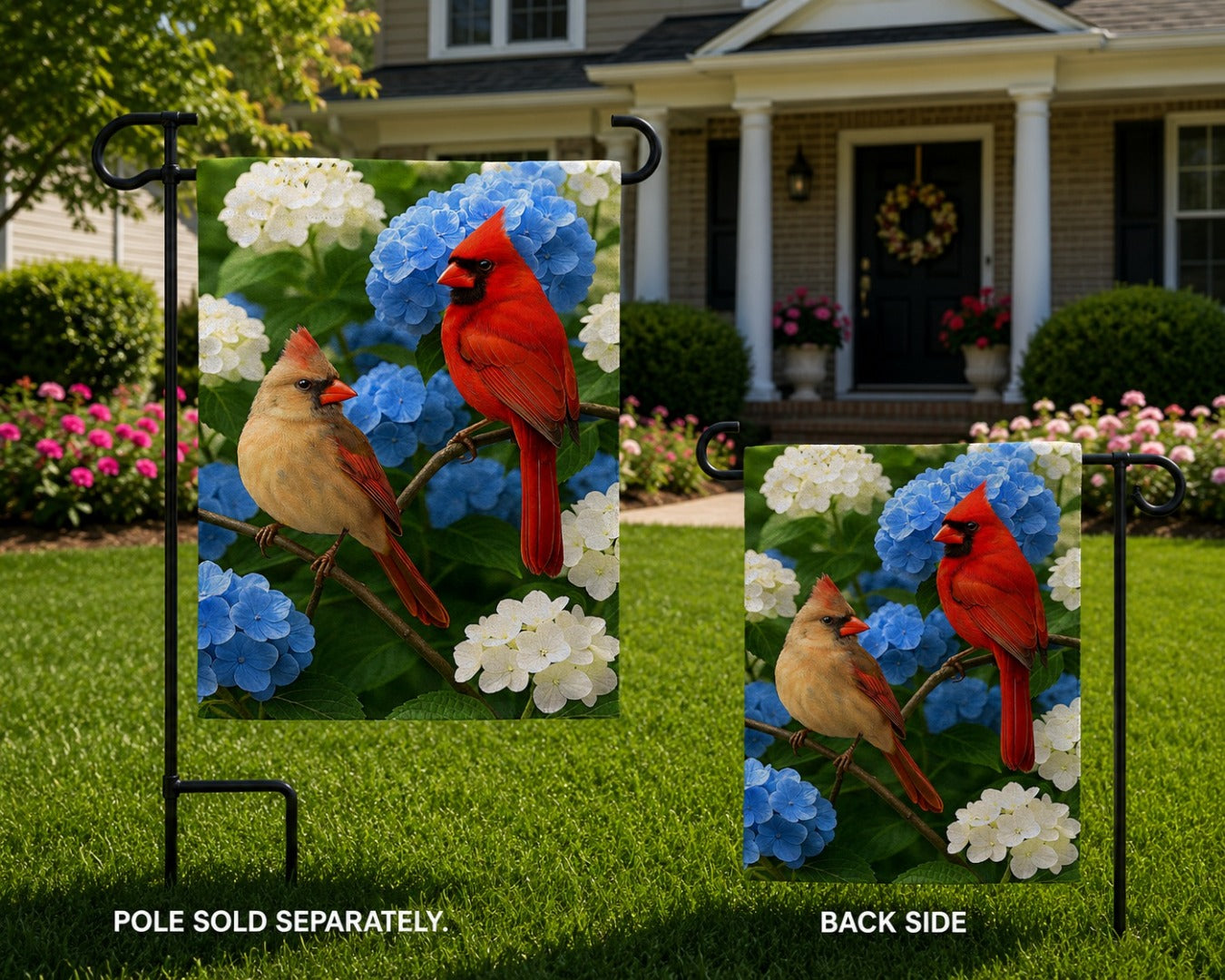 Cardinal Couple Among Hydrangeas 2-Sided Garden Flag | 12.5x18 Inches | Outdoor Decor