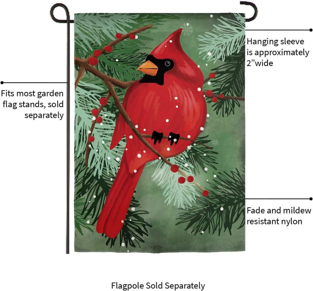 Cardinal In Pines Winter Garden Flag 2 Sided Applique