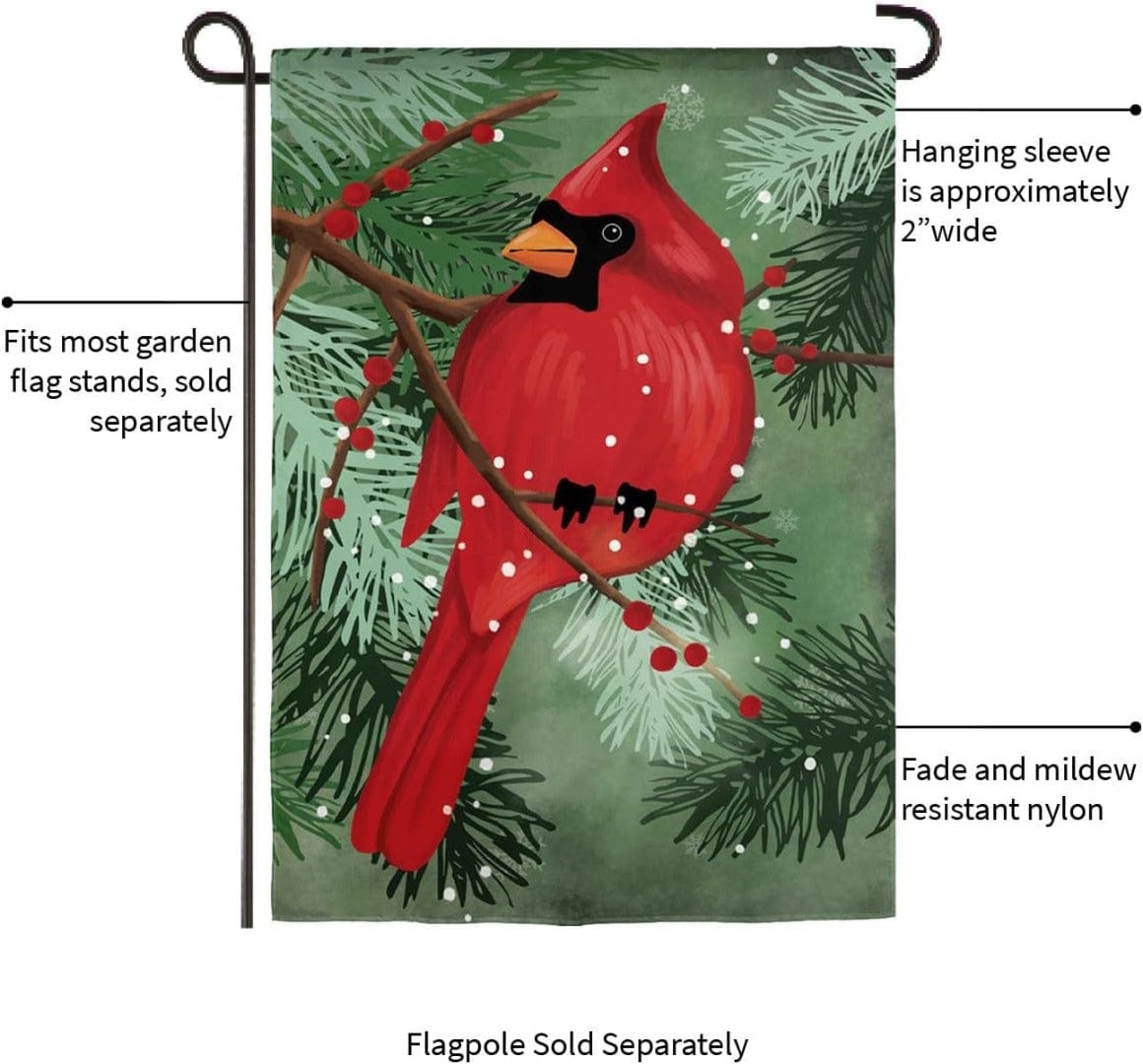 Cardinal In Pines Winter Garden Flag 2 Sided Applique