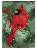 Cardinal In Pines Winter Garden Flag 2 Sided Applique