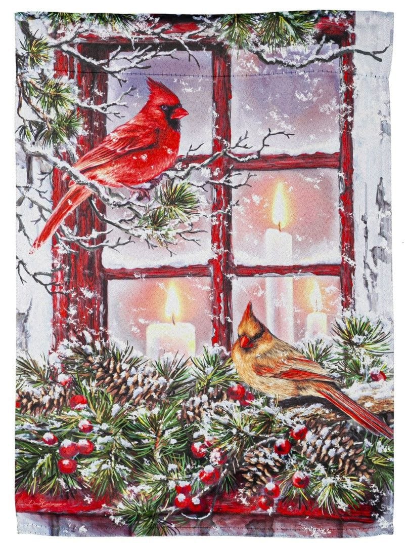 Cardinals in the Window Winter Garden Flag 2 Sided Decorative