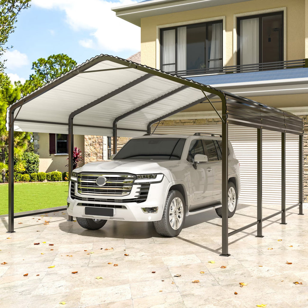 Carport Metal Carport with Enhanced Base Outdoor Heavy Duty Garage Galvanized Car Shelter for Pickup, Boat, Car and Tractors,12x20 FT,10x15 FT.