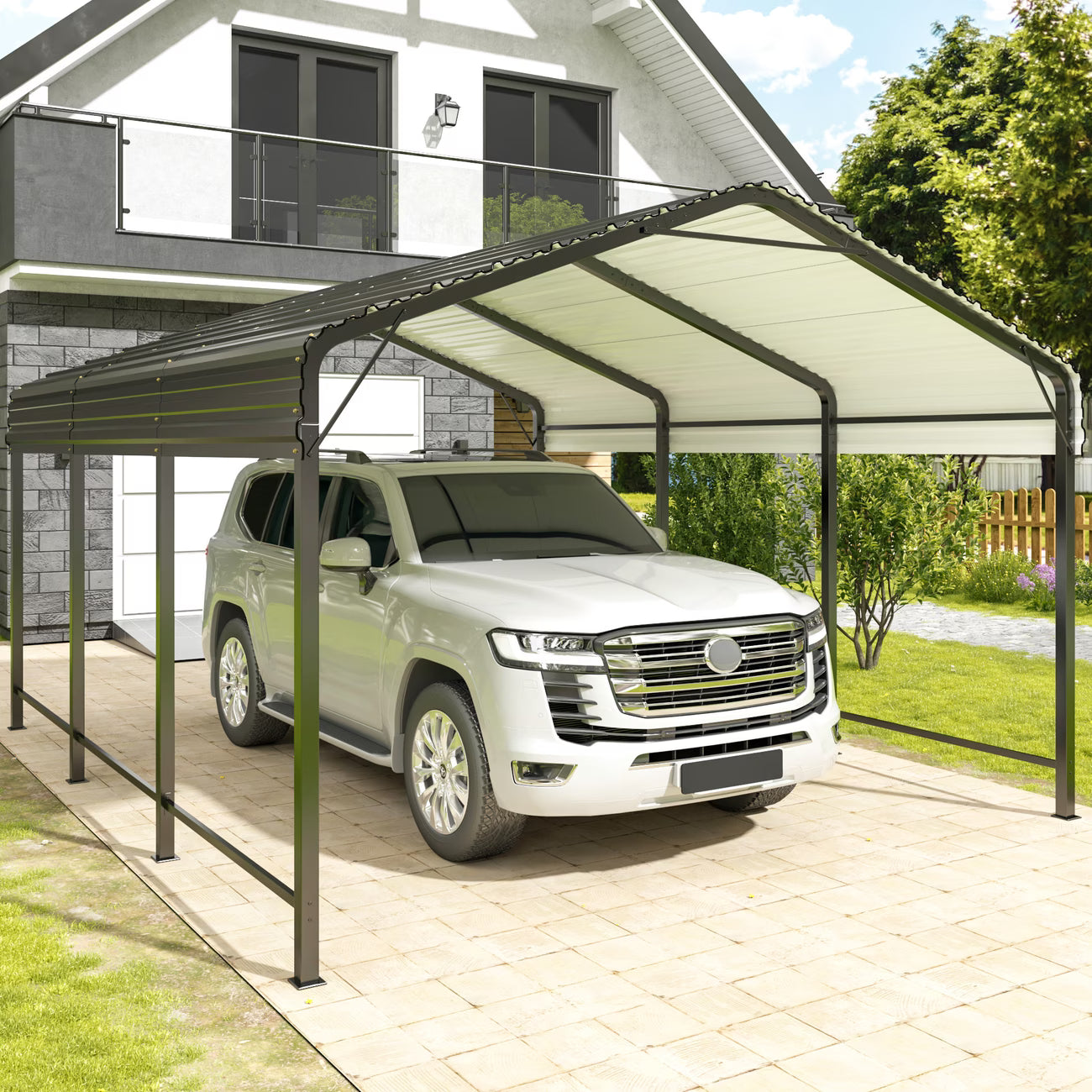 Carport Metal Carport with Enhanced Base Outdoor Heavy Duty Garage Galvanized Car Shelter for Pickup, Boat, Car and Tractors,12x20 FT,10x15 FT.