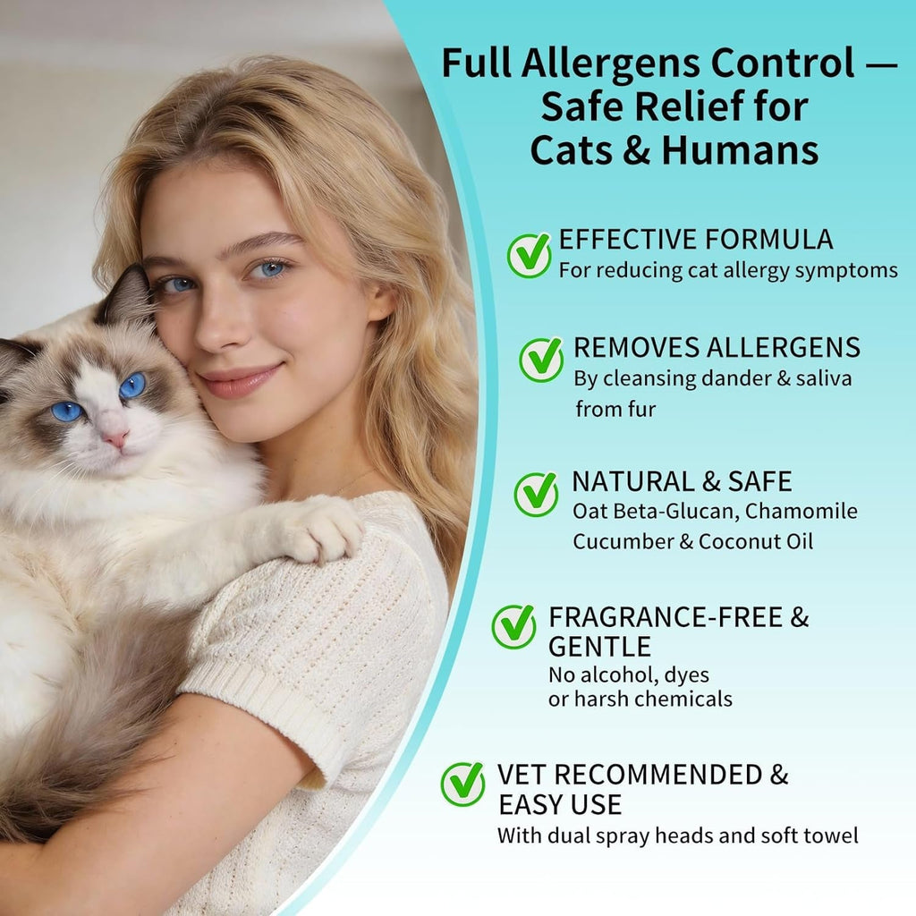 Cat Dander Remover Spray Natural Allergy Relief No Rinse Anti Dander