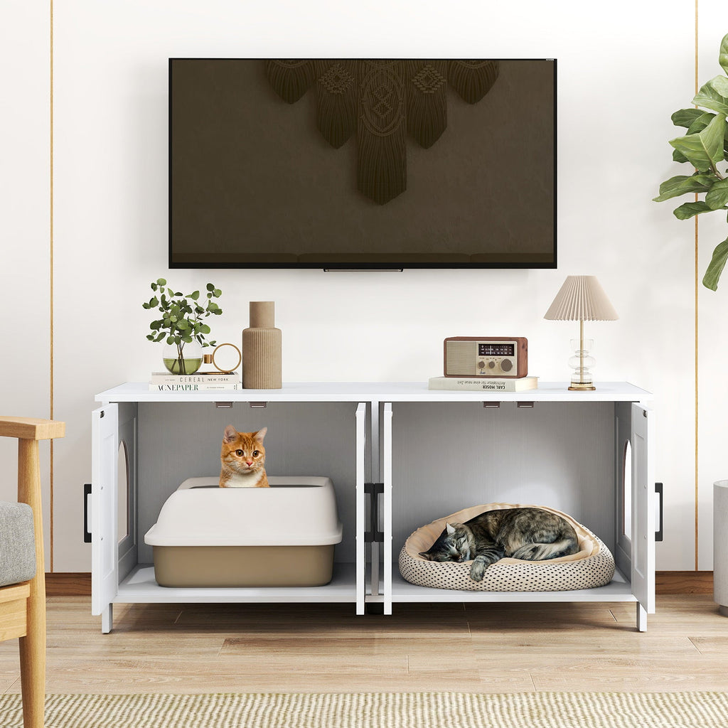 Cat Litter Box Enclosure for 2 Cats Modern Kitty Litter Box Furniture Hidden-White