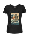 Catzilla Great Wave Juniors V Neck T-Shirt