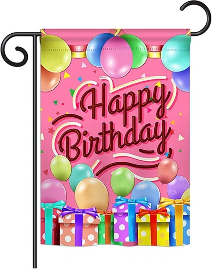 Celebrate Happy Birthday Garden Flag 2 Sided Decorative Pink