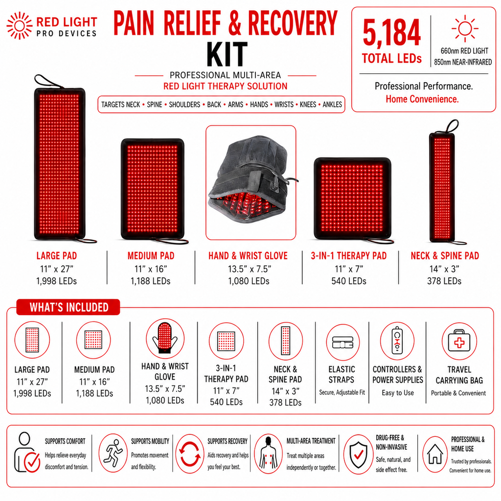 Red Light Pain Relief & Recovery Support Kit – 5 Powerful Devices 5,184 Total LEDs
