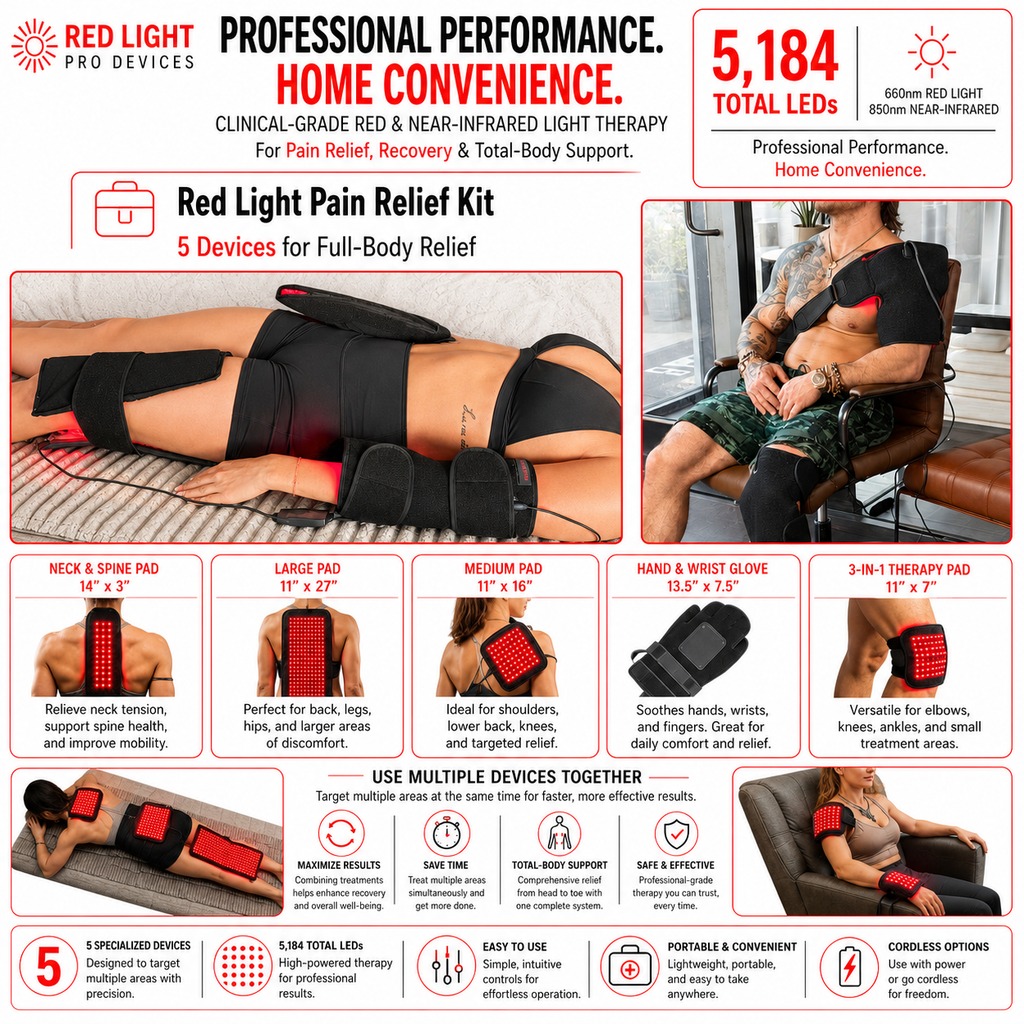 Red Light Pain Relief & Recovery Support Kit – 5 Powerful Devices 5,184 Total LEDs
