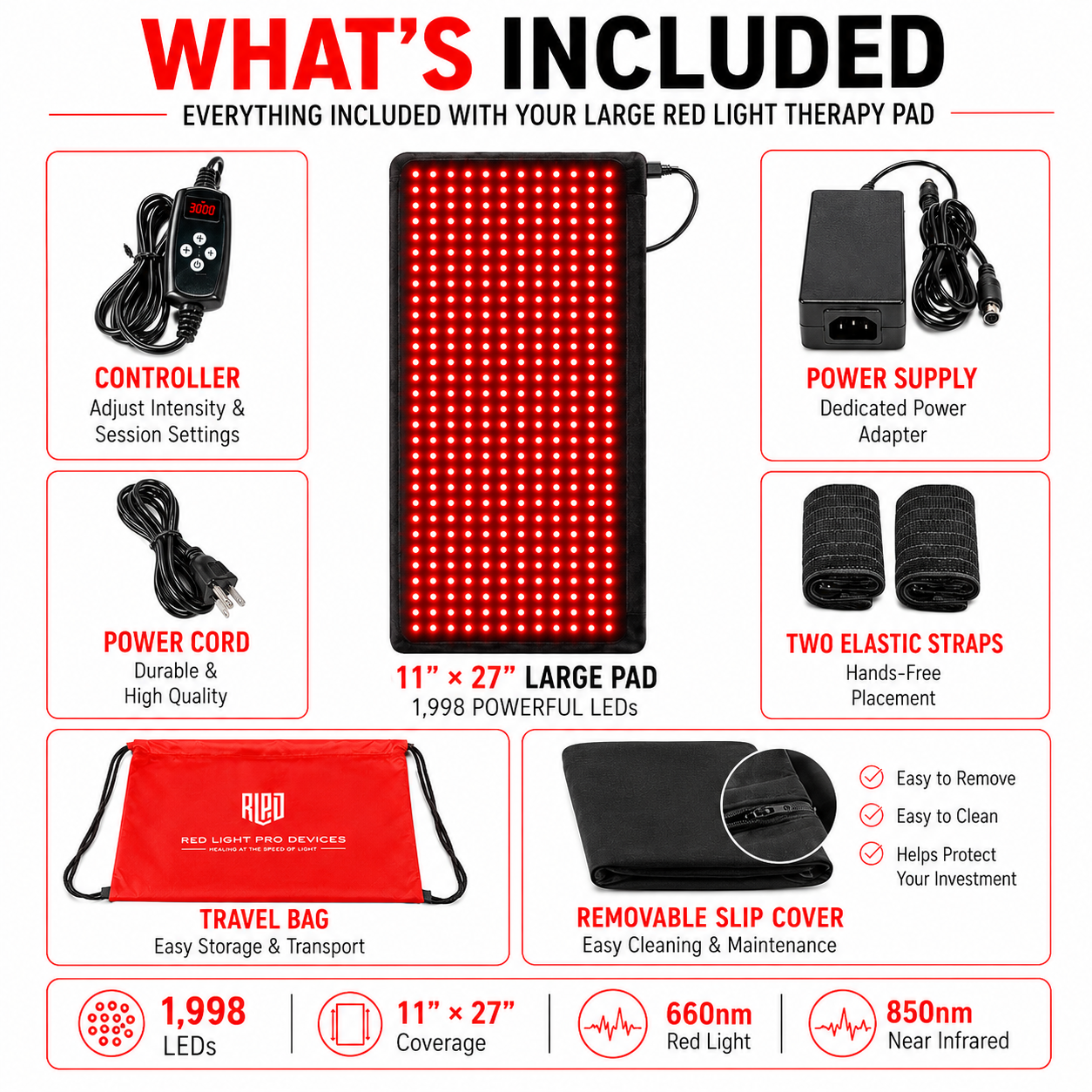 Large Red Light Therapy Pad – 27" x 11" with 1,998 LEDs to Help Support Pain Relief & Recovery
