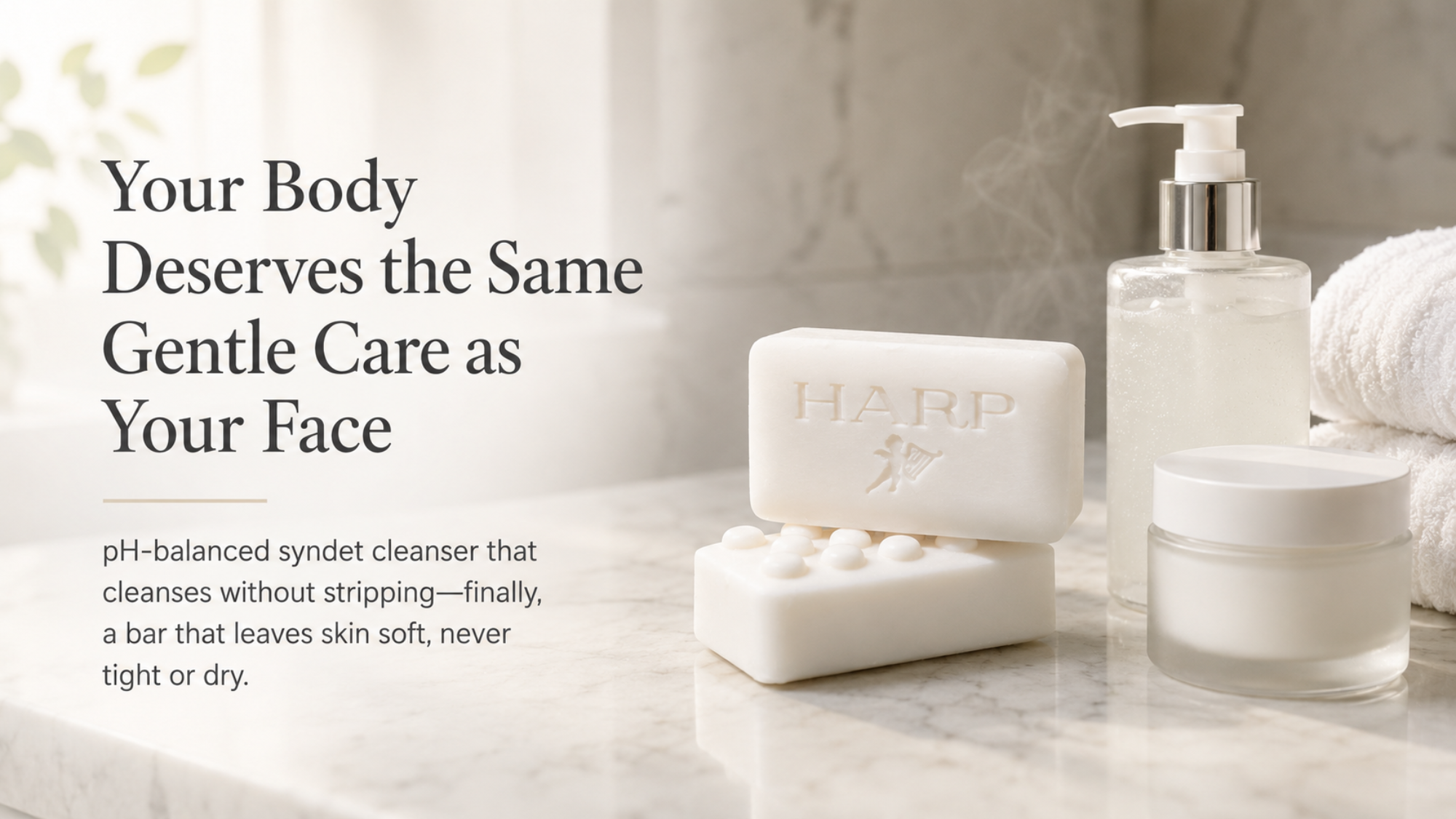 HARP® Fresh Sport Body Wash Bar – pH Balanced (5.0–6.0) Syndet Cleanser, Soap-Free & No Lye, Non-Comedogenic, Gentle for Sensitive & Dry Skin, With Shea Butter & Borage Oil