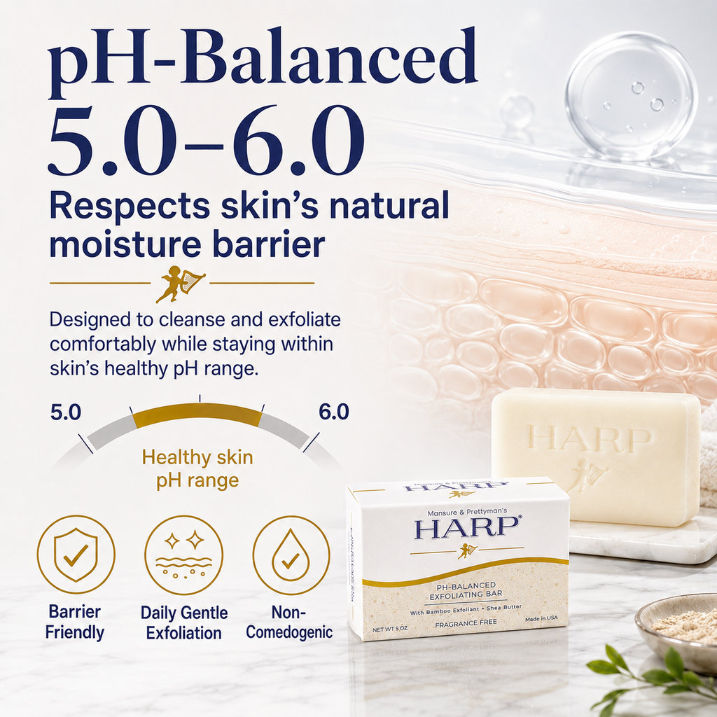 HARP® Exfoliating Body Wash Bar – pH Balanced Syndet Cleanser with Bamboo Powder, FRAGRANCE-FREE, Soap-Free & No Lye, Non-Comedogenic, Gentle Exfoliation for Smooth Skin, 5 oz