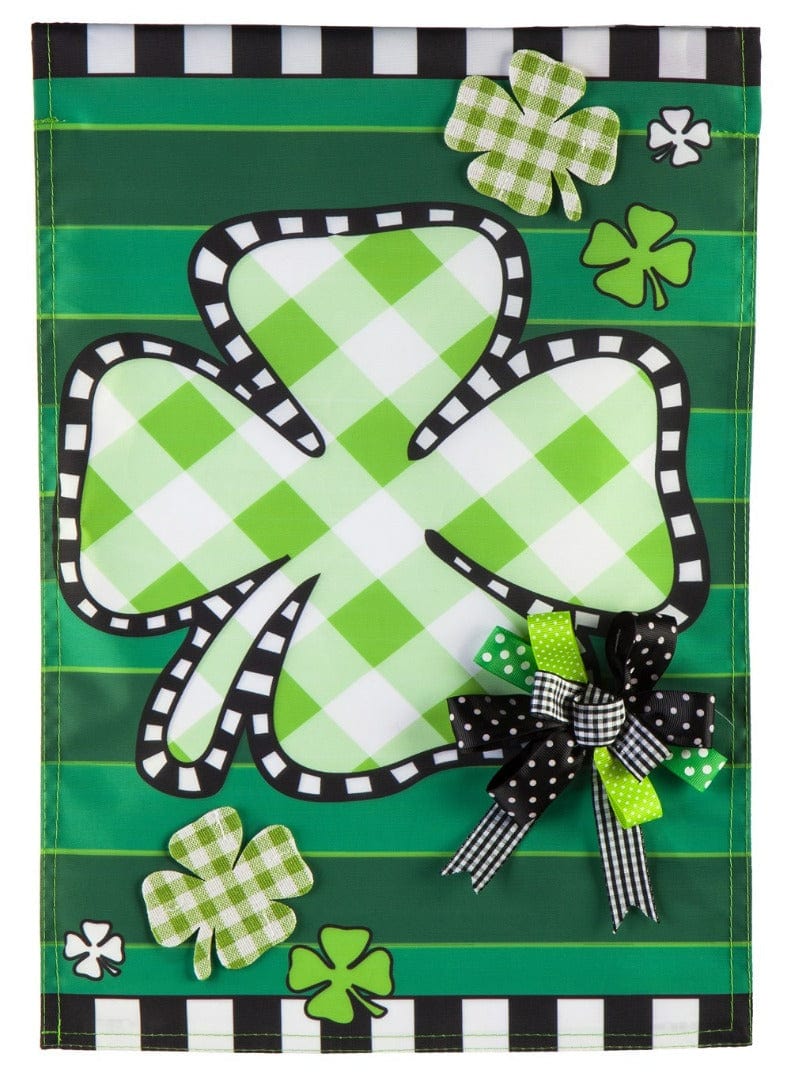 Check Clover St Patricks Garden Flag 2 Sided Applique