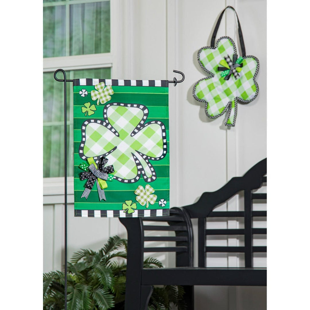 Check Clover St Patricks Garden Flag 2 Sided Applique
