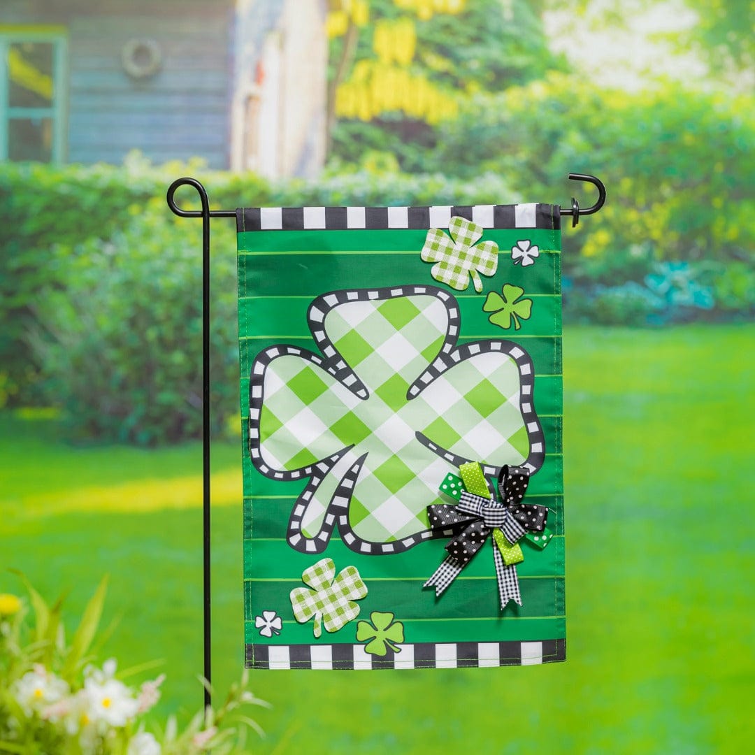 Check Clover St Patricks Garden Flag 2 Sided Applique