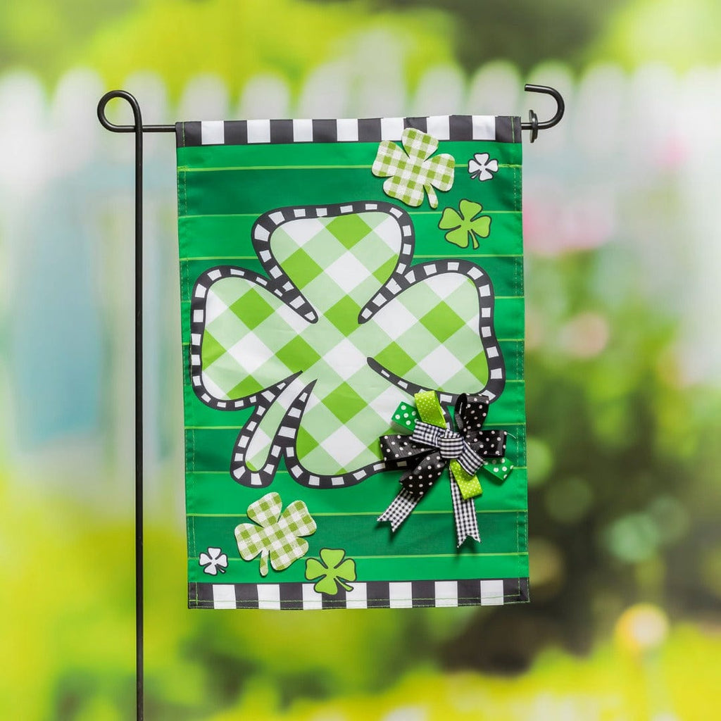 Check Clover St Patricks Garden Flag 2 Sided Applique