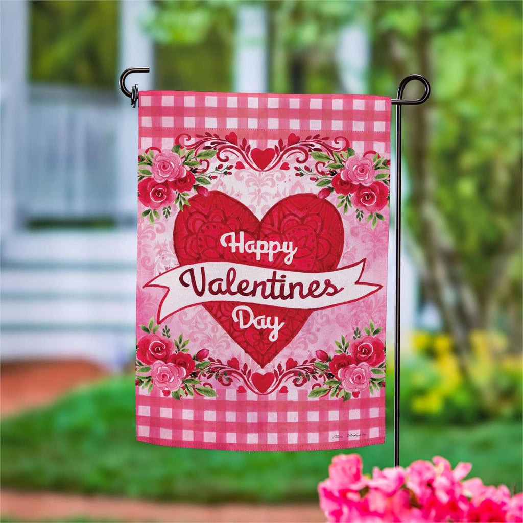 Checks & Swirls 2 Sided Valentines Garden Flag