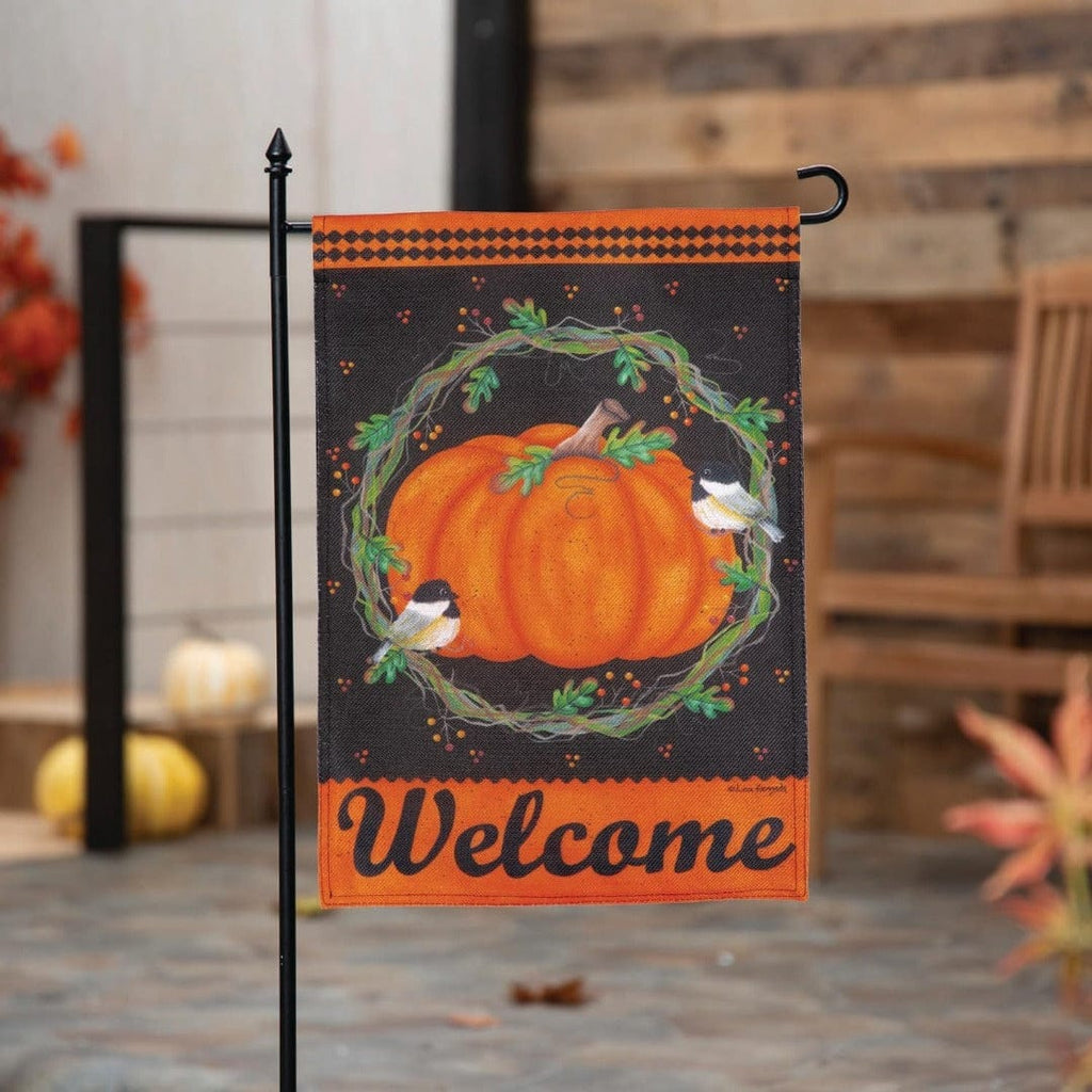 Chickadee and Pumpkin Fall Garden Flag 2 Sided