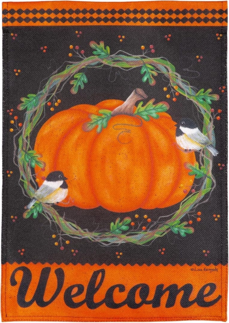 Chickadee and Pumpkin Fall Garden Flag 2 Sided
