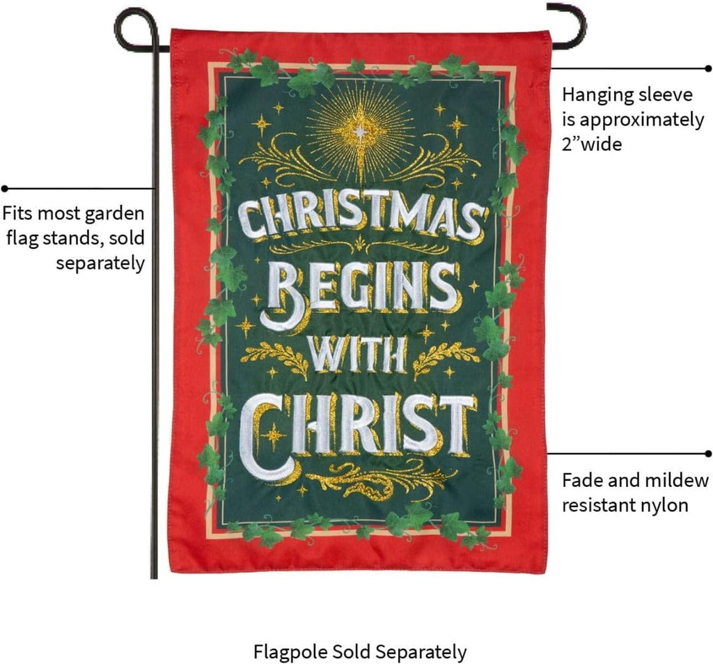 Christmas Begins With Christ Garden Flag 2 Sided Applique