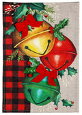 Christmas Bell Trio Garden Flag 2 Sided Burlap